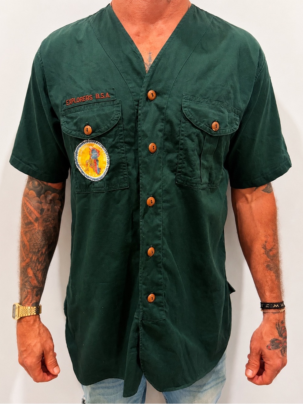 1950’s Vintage Boy Scouts of America Explorers BSA Green Button Down Shirt